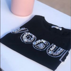 Black rhinestone t shirt